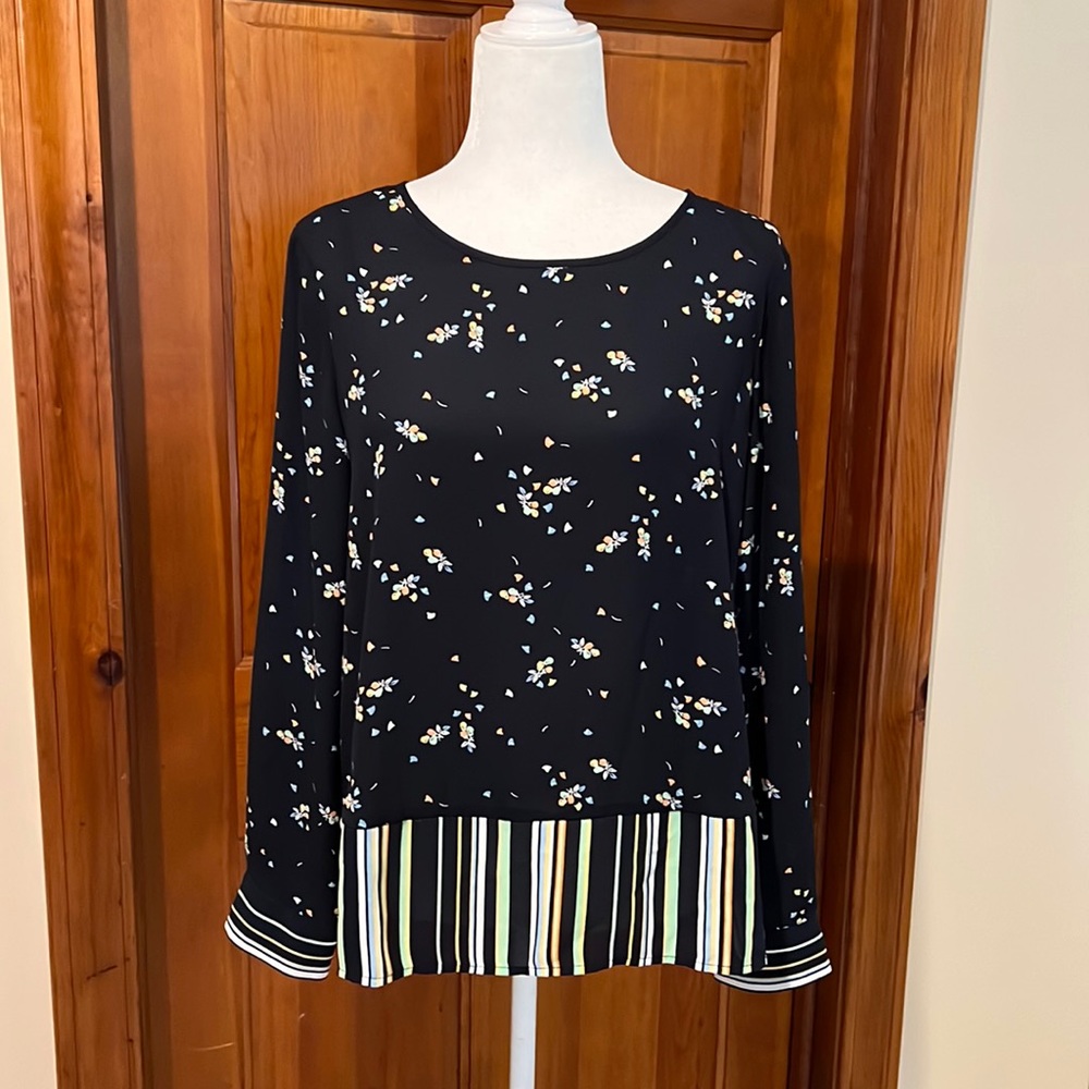 Vince Camuto Stripe Hem Floral Pullover Blouse